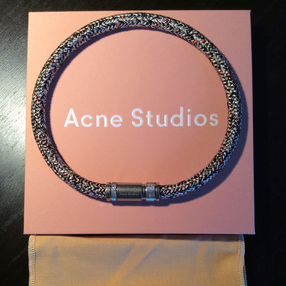 NEW ACNE STUDIOS Jack braided cord silver-tone choker necklace